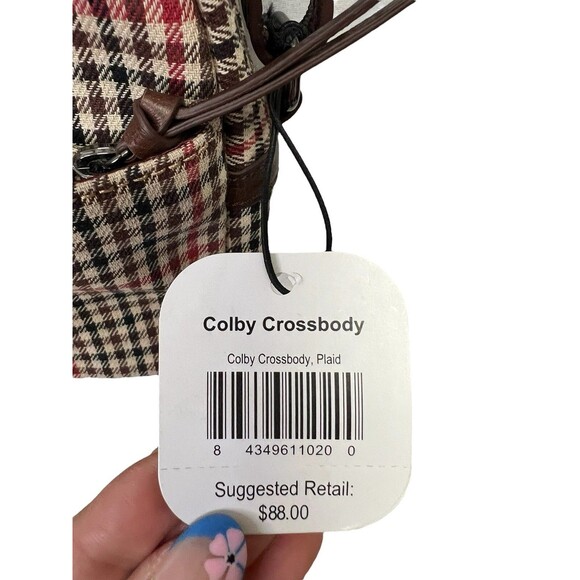 NWT Baekgaard Colby Plaid Brown Red Cream Crossbody Purse Bag Leather Handbag - Picture 5 of 16